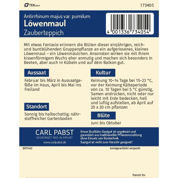 Löwenmaul Zauberteppich Samen von Pabst Keimkraft