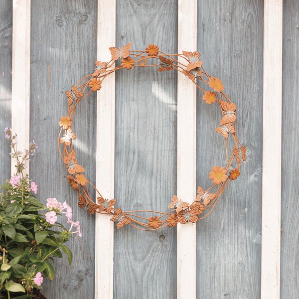 FRANK FLECHTWAREN|Rostkranz Blumen und Schmetterlinge, 45 x 45 x 4,5 cm, METALL