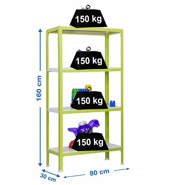 PROREGAL Wohnregal Living Koala Metal mit 4 Fachböden HxBxT 160 x 80 x 30 cm Fachlast 150 kg Grün/Weiß