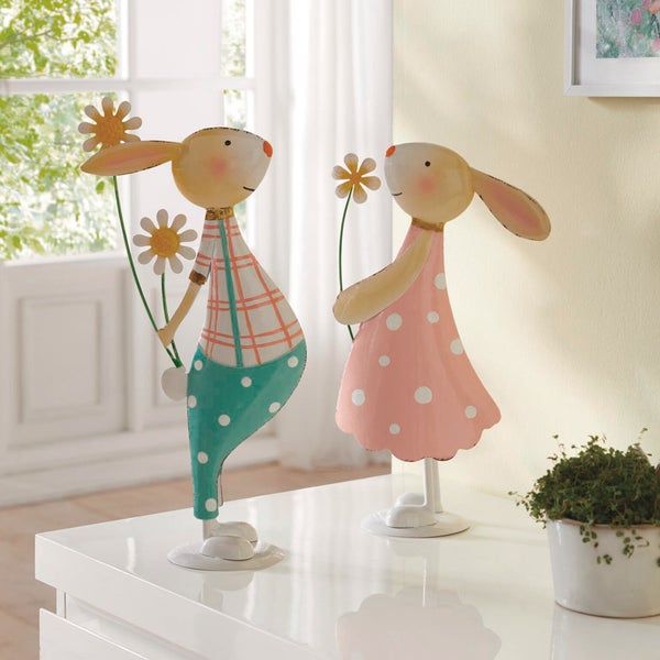 FRANK FLECHTWAREN|Figur Verliebte Hasen, 2er Set, 19,5 x 9 x 34 cm, 18,5 x 9 x 38 cm, METALL