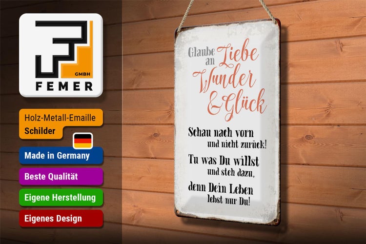 Blechschild Spruch 20x30cm glaube an Liebe Wunder Glück