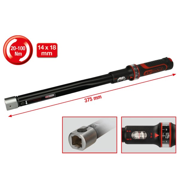 KS TOOLS 14 x 18 mm ERGOTORQUEprecision Einsteck-Drehmomentschlüssel 20 - 100 Nm - 516.1633