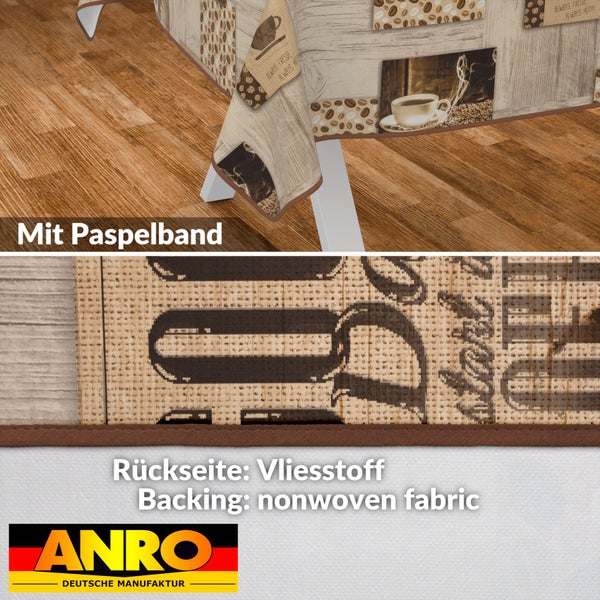 Tischdecke mit Kaffeemotiv und Paspelband