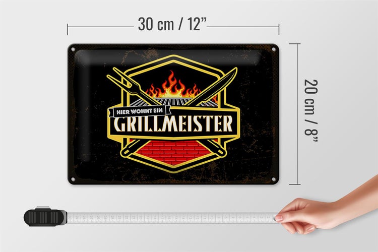 Blechschild Spruch 30x20cm Hier wohnt ein Grillmeister