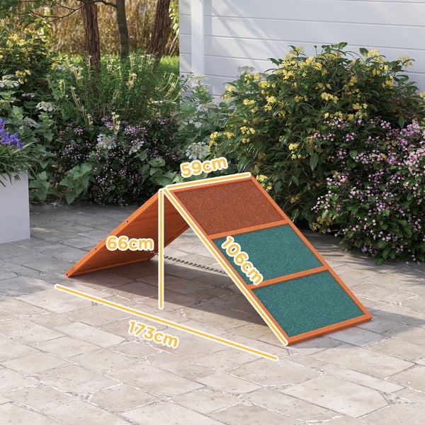 PawHut Hunde Agility Steg Agility-Ausrüstung für Hunde mit klappbare Brücke, rutschfeste Oberfläche höhenvertstellbar Agility-Gerät für Garten, 173 x 59 x 66 cm, Orange