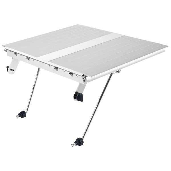 Klappbarer Balkontisch aus Aluminium mit verstellbarer Befestigung.