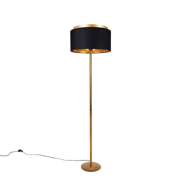 Stehlampe mit Stoffschirm und goldenem Gestell
