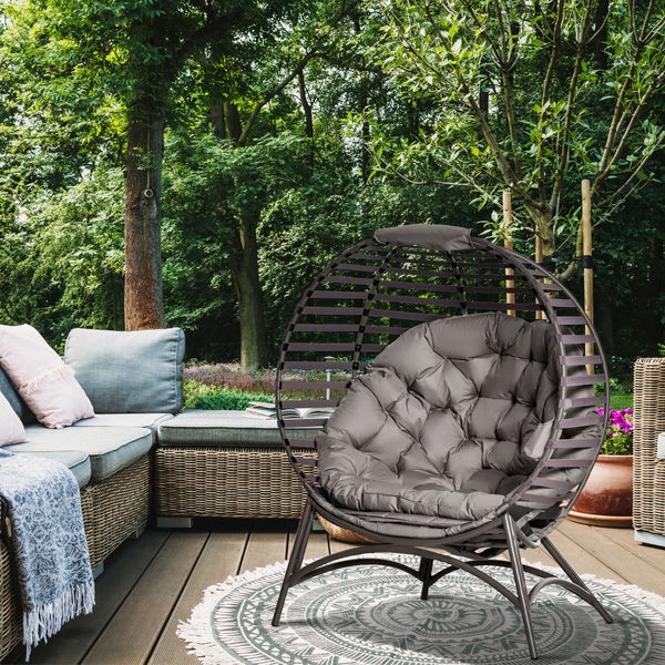 Outsunny Gartenstuhl mit Kissen, Korb-Stuhl, faltbar, 118 x 75 x 139 cm, Stahl, Sandbraun