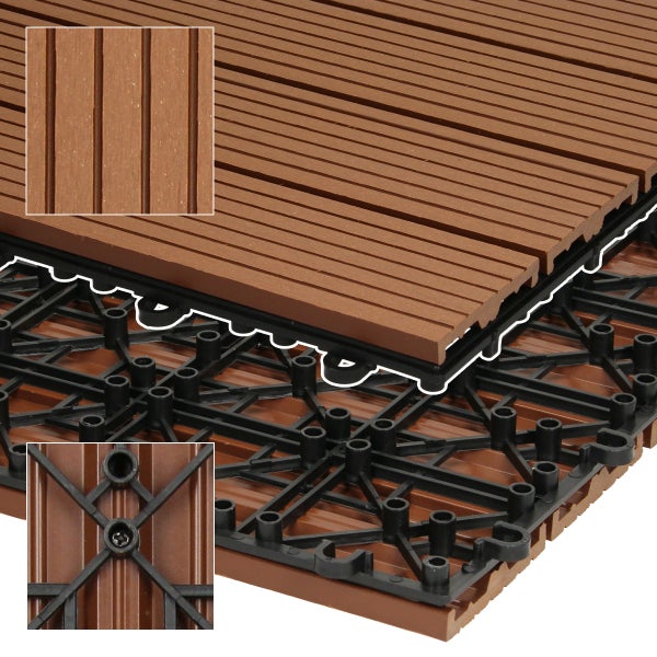 ECD Germany WPC Terrassenfliesen 60x30 cm 24er Spar Set für 4m² Hellbraun in Holzoptik für Garten Balkon Bodenbelag mit Drainage und Klicksystem Terrassendielen Balkonfliesen Klickfliesen Holzfliesen