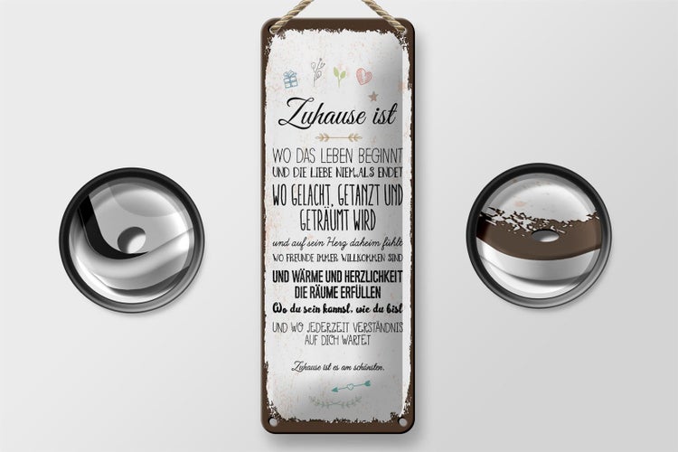 Blechschild Spruch Zuhause ist wo das Leben beginnt 10x27cm