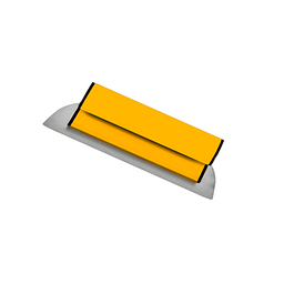 Gelber Flächenspachtel mit breitem Edelstahlschwert zum Glätten von Wänden und Fassaden.