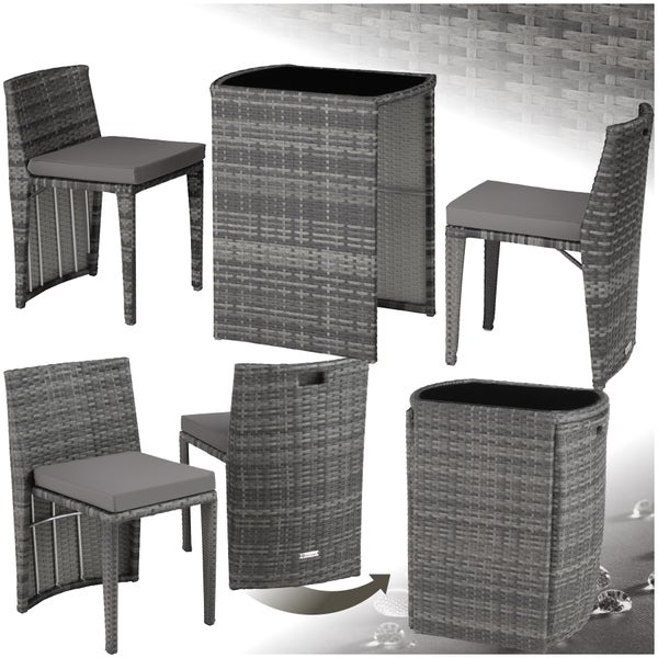 Rattanset tectake Hamburg zusammenschiebbar mit Aluminiumgestell grau