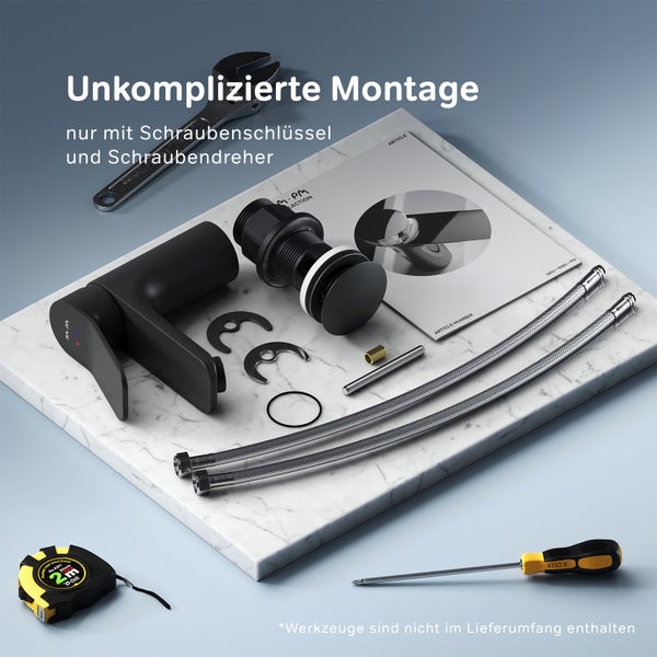 AM.PM Waschtischarmatur mit Einhebelmischer mit Klick-Ablaufgarnitur FXA82122 X-Joy Schwarz matt