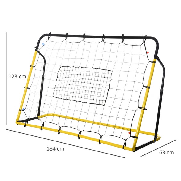 HOMCOM Kickback Fußball Rebounder, Rückprallwand Netz für Fußball, Basketball und Baseball, 184 x 63 x 123 cm, Stahl+PE, Gelb+Schwarz