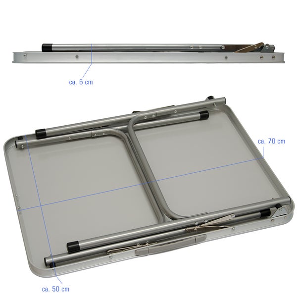 Campingtisch aus Aluminium | Klapptisch 70x50x60 cm | Stahlrahmen | Widerstandsfähiger MDF-Tischplatte | praktisches Kofferformat