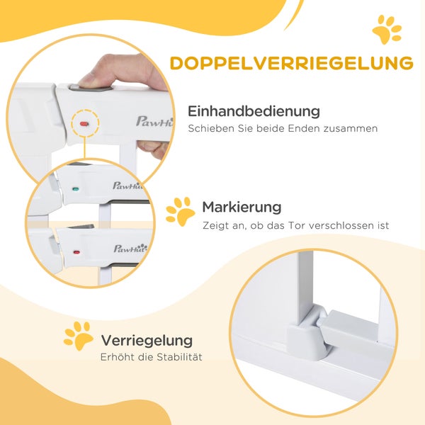 PawHut Türschutzgitter, Treppengitter, Hundegitter ohne Bohren, 75-96 cm Verstellbares Absperrgitter, Auto-Close Baby Schutzgitter, für Kinder und Haustiere, Stahl, Weiß