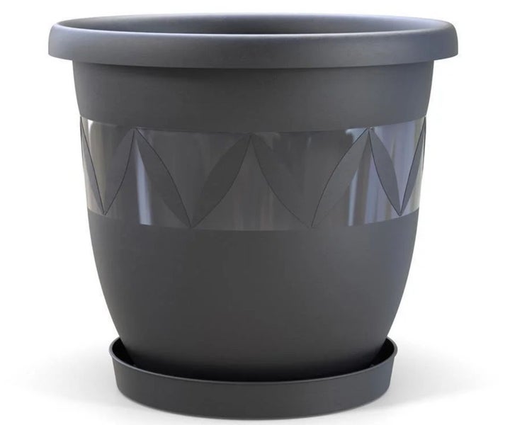 Plastard Blumentopf Capri 24 cm Durchmesser mit Untersetzer in Anthrazit