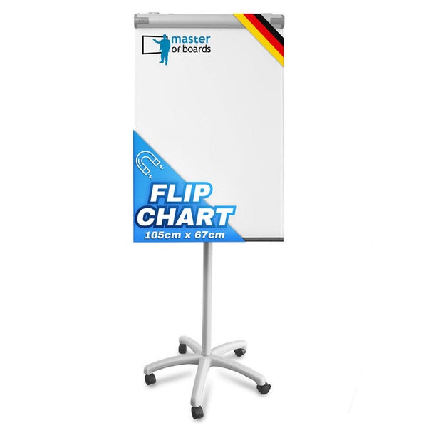 Master of boards Flipchart, 105 Zentimeter mal 67 Zentimeter, magnetisch, fahrbar mit Rollen und Sternfuß.