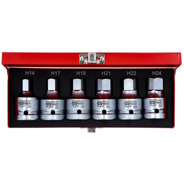 KS Tools Sechskant-Steckschlüssel-Satz H14 bis H24 in rotem Metallkoffer
