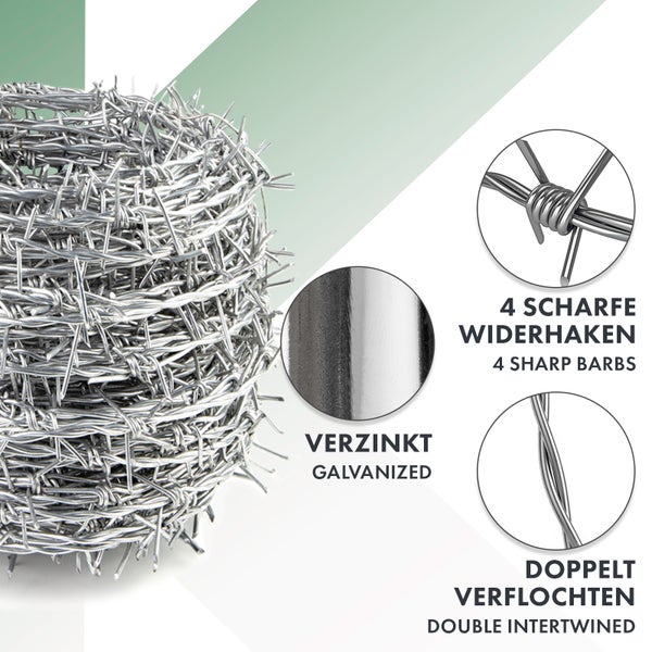 FLOORDIREKT Stacheldraht - Verzinkt - 1,6 mm Drahtstärke - 16 m - mit Handschuhe