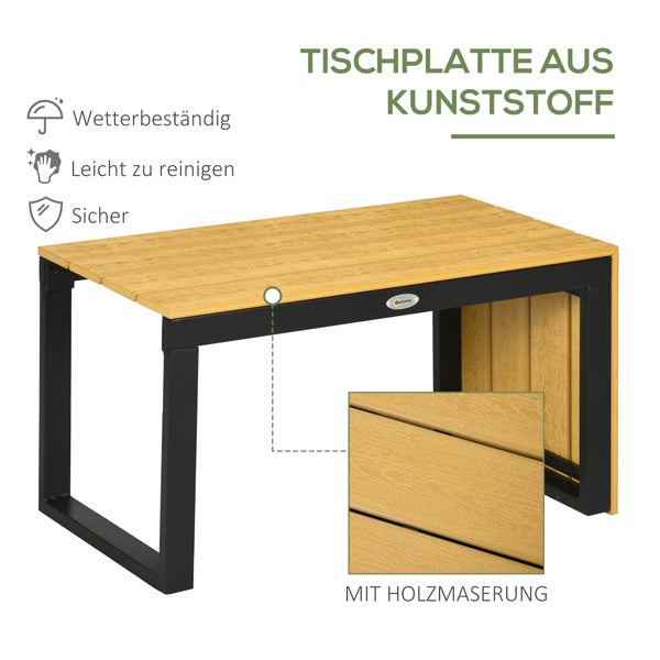 Outsunny 3-tlg. Gartenmöbel-Set, Balkonmöbel mit Sitzkissen, Gartenlounge-Set mit Doppelsofa, Ecksofa, Couchtisch, für Balkon, Terrasse, Alu, Natur+Dunkelgrau