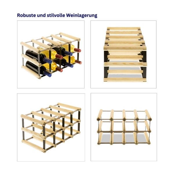 PROREGAL Modulares Weinregal Vinotega Mod Metal HxBxT 22,5 x 42,5 x 24,5 cm 4 x 2 Flaschen Massives Kiefernholz Natur