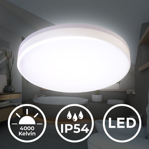 Deckenleuchte Ø22 cm - 13W, 1600lm, LED, IP54, neutralweiß, weiß