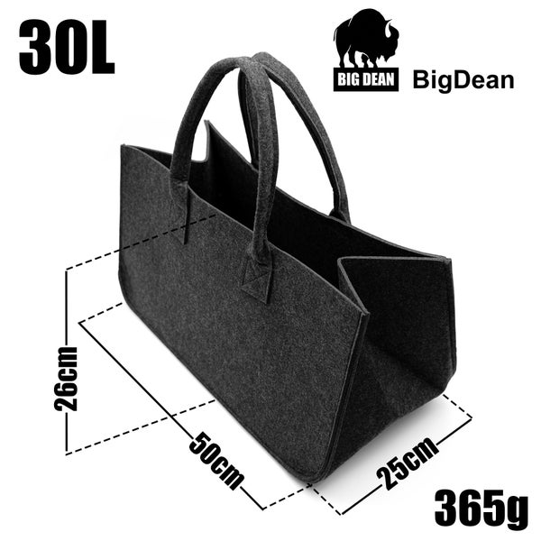 BigDean 2 Stück Filztasche groß in Anthrazit für Kaminholz oder als Shopper verwendbar – Kaminholzkorb im leichten & kompakten Design – faltbarer Holzkorb