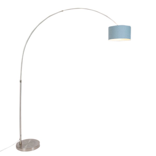 QAZQA - Modern Bogenlampe Stahl I Silber I nickel matt mit Schirm 35I35I20 blau verstellbar I Wohnzimmer I Schlafzimmer - Stahl Länglich - LED geeignet E27