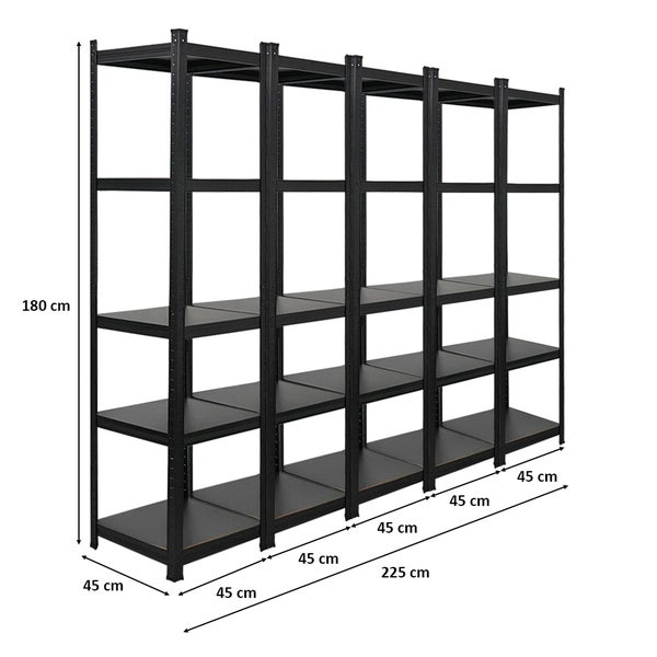 Berlinlodge Mega Deal 5x Wohnregal Ragnar, HxBxT 180x45x45cm, Fachlast 100kg, Matt Shwarz, Bücherregal, Standregal, Büroregal für Wohnzimmer