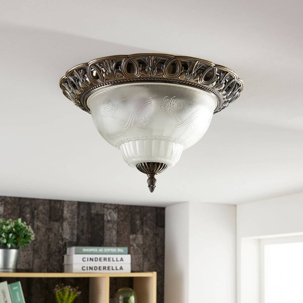 Lindby Deckenleuchte Glas Ø33 cm, Deckenlampe Antik Stil Glaslampe 2x E14 ohne Leuchtmittel Wohnzimmerlampe Deckenbeleuchtung Schlafzimmerlampe