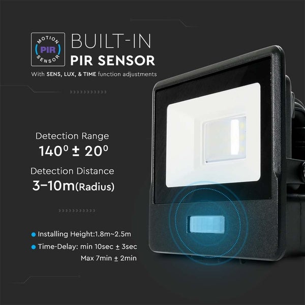 Außenleuchte mit integriertem PIR Sensor und einstellbarer Sensorempfindlichkeit, Lichtstärke sowie Zeitfunktion.