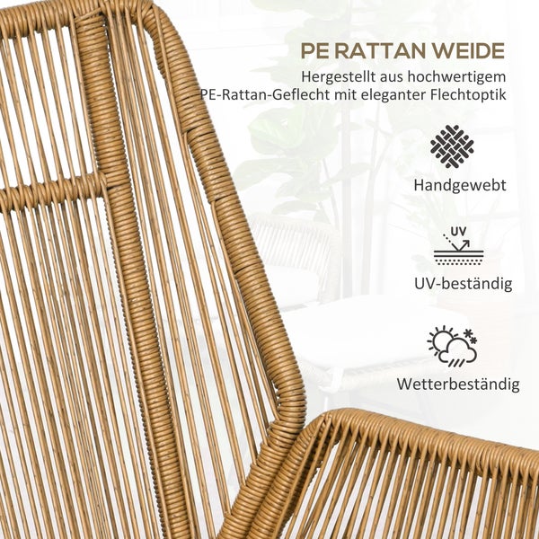 Outsunny Rattan Relaxsessel mit Fußhocker, mit verstellbarer Rückenlehne, mit Kissen, 67L x 83B x 94H cm, Stahl, Polyester, Natur