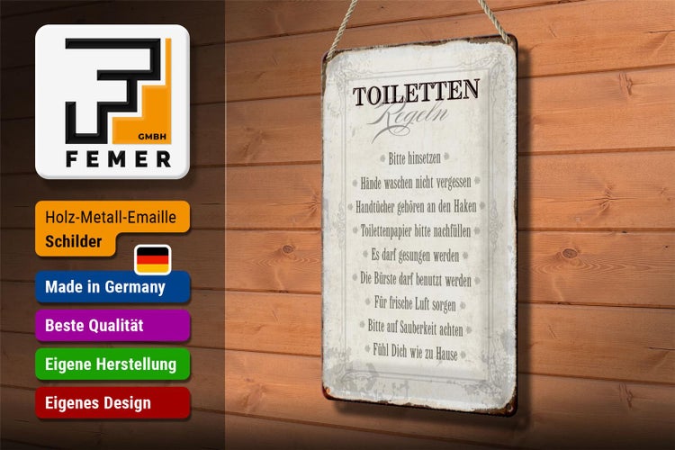 Blechschild Spruch 20x30cm Toiletten Regeln Haus Schild
