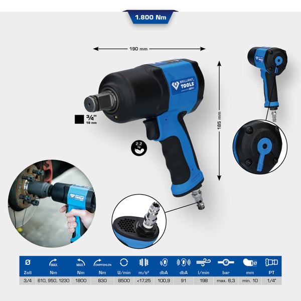 BRILLIANT TOOLS 3/4 Druckluft-Schlagschrauber 1.800 Nm - BT160200