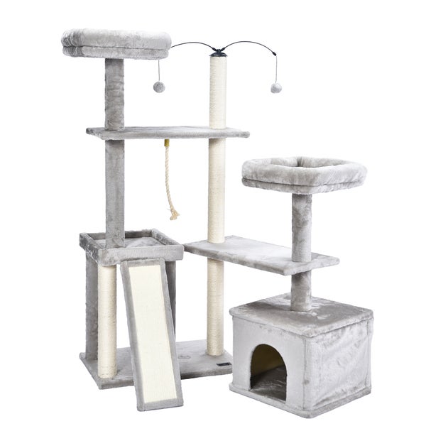 Home Deluxe - Kratzbaum JAX - Farbe: Grau, Maße: 136 x 124 x 40 cm, Material: Polyester, Sisal, Gestell: MDF I Katzenbaum Kratzpfosten