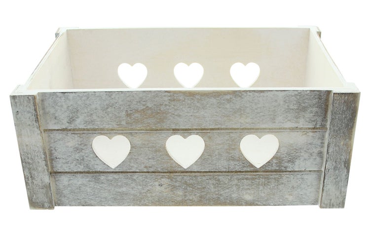 FRANK FLECHTWAREN | Universalkiste Herzchen, HOLZ, 30 x 20 x 12 cm