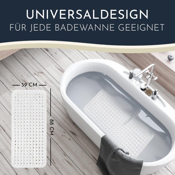 Homerella Badewannenmatte rutschfest Hautsensitiv 88x39cm, INKL. AUFHÄNGUNG | Antirutschmatte Badewanne BPA frei | Duschmatte schimmelresistent & maschinenwaschbar | Badematte rutschfest