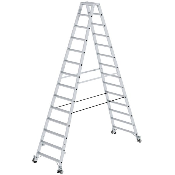 MUNK Stehleiter beidseitig begehbar mit Rollen 2x14 Stufen