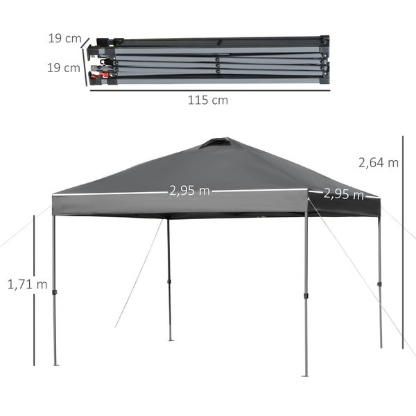 Outsunny Pavillon ca. 3x3m, wasserdicht Stabil Winterfest Pop-up Faltpavillon, UV Schutz, Faltbar Partyzelt, Gartenzelt mit Tasche, Gartenpavillon für Camping Garten, Dunkelgrau