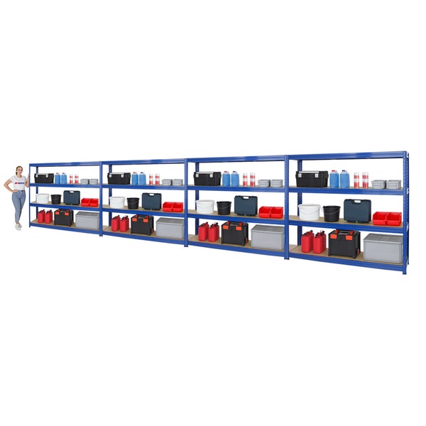 PROREGAL Mega Deal 4x Schwerlastregal Dino HxBxT 180 x 200 x 45 cm Fachlast 500 kg Blau