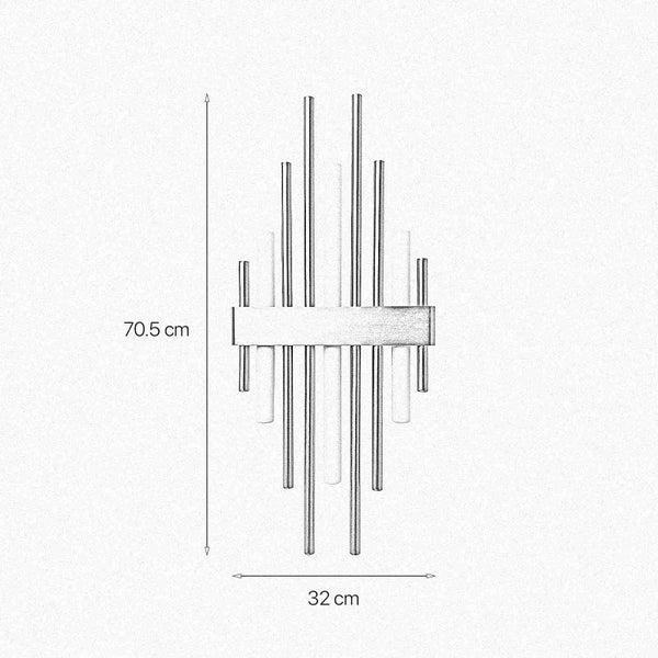 Wandleuchte mit einer Höhe von 70,5 cm und einer Breite von 32 cm.