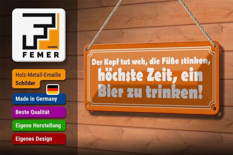 Blechschild Spruch 27x10cm höchste Zeit ein Bier zu trinken Dekoration