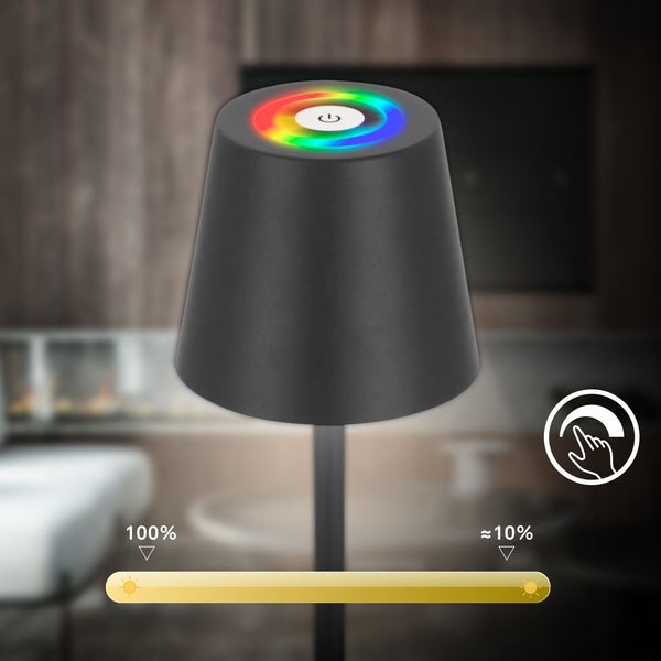 Briloner Coloris RGBW LED Stehlampe kabellos, Dimmbar, Touch, USB-C Aufladung, Kabellos, Anthrazit, 133 x Ø20,8 cm