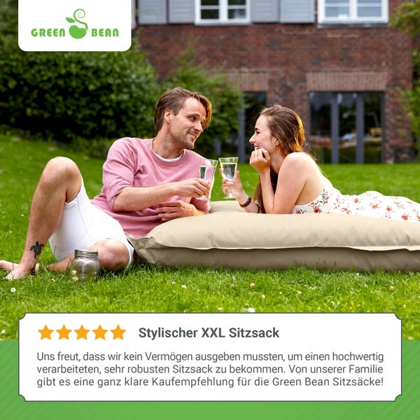 Green Bean Sitzsack XXL 140x180cm 380 Liter Kinder & Erwachsene Bean Bag EPS Perlen Füllung Riesensitzsack Groß Draußen Outdoor Liegekissen Waschbar Wetterfest Lounge Sitzkissen Bodenkissen Beige