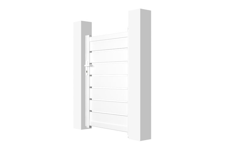 Gartentor aus Holz mit horizontalen Lamellen