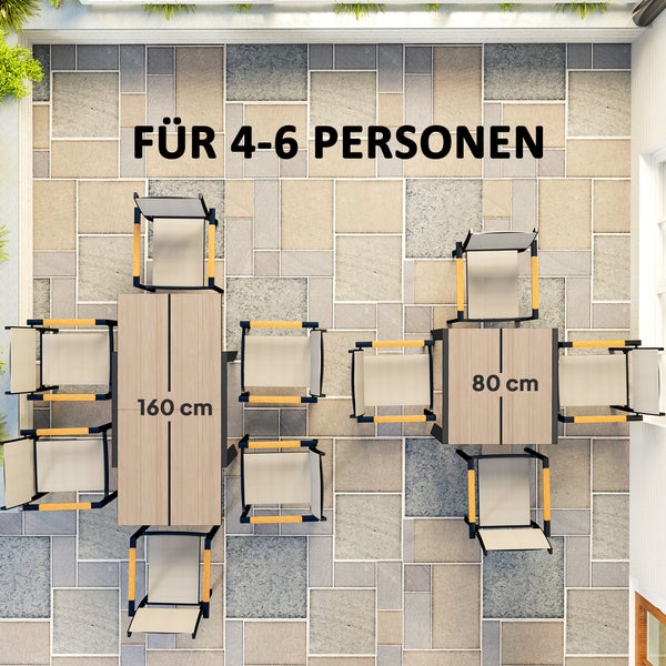 Outsunny Gartentisch Ausziehbarer Aluminium 80/160x80 cm Wetterfest Balkontisch rutschfest Buffettisch Campingtisch für 6 Personen Terrassentisch Outdoor Esstisch für Garten, Terrasse Balkon Naturholz