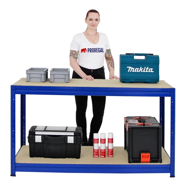 PROREGAL Mega Deal 3x Höhenverstellbare Werkbank Dino HxBxT 90 x 160 x 60 cm Traglast 600 kg Blau