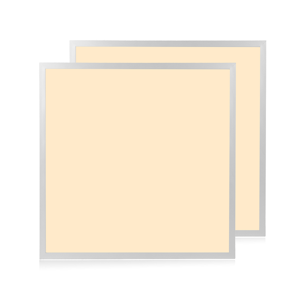 Zwei quadratische LED Panelleuchten mit flachem Metallrahmen