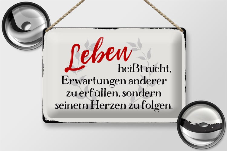 Blechschild Spruch 30x20cm Leben Erwartungen Herz Schild